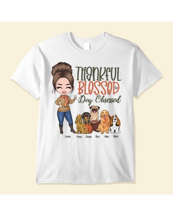 Thankful Blessed Dog Obsessed – Personalized Shirt – Fall Season Gift For Dog Lover