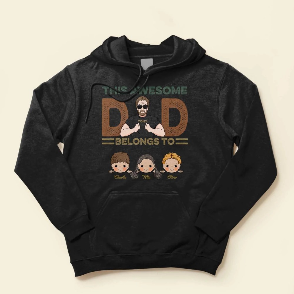 This Awesome Dad Grandpa Belongs To – Personalized Shirt – Cute Kids Peeking