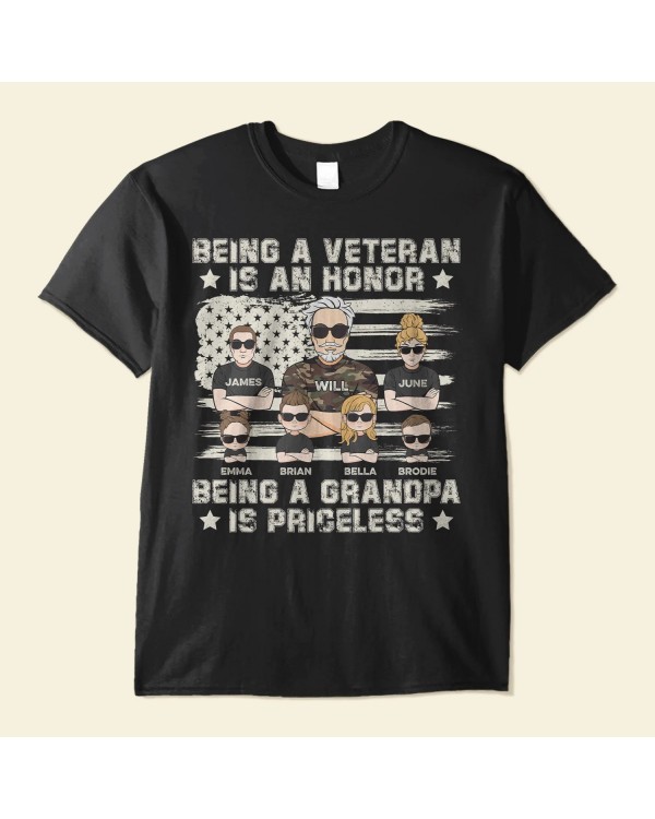 Being A Grandpa Is Priceless – Personalized Shirt – Father’s Day Birthday Gift For Veteran Army Dad Grandpa Grandfather – From Son Daughter Granddaughters Grandsons