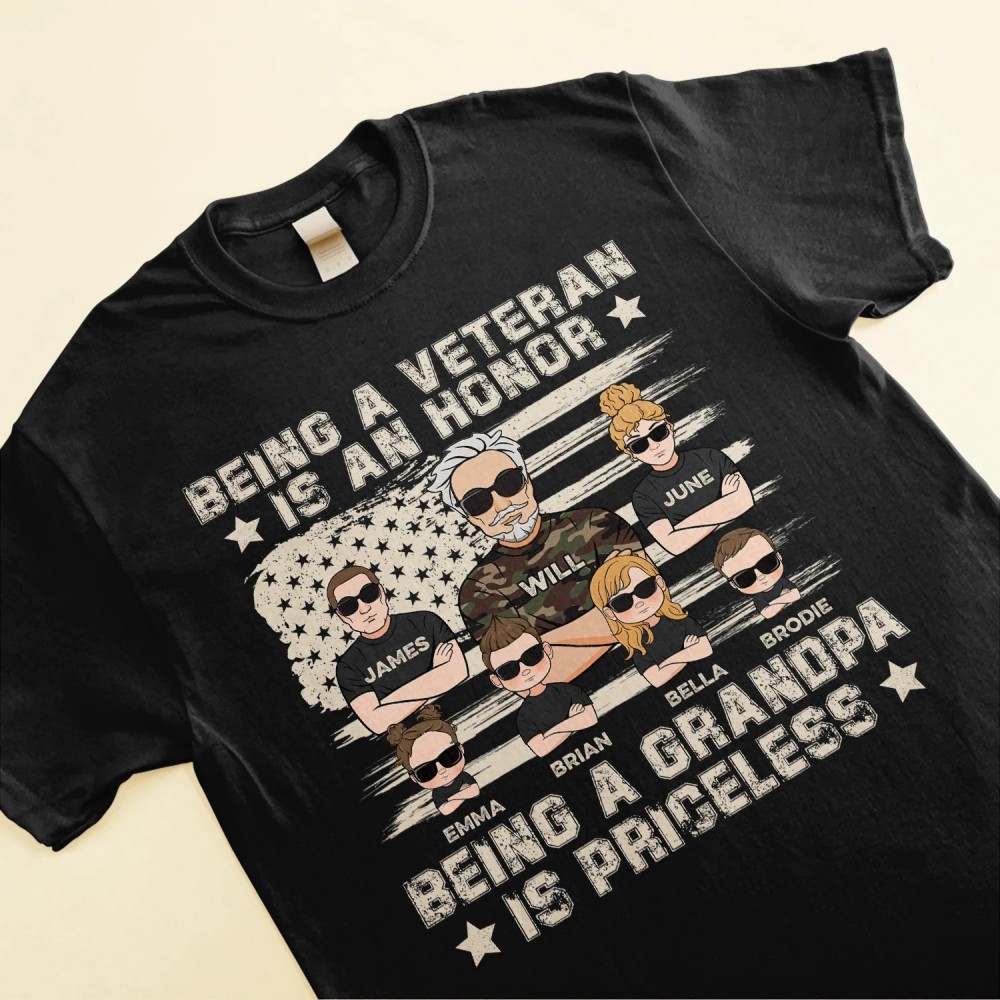 Being A Grandpa Is Priceless – Personalized Shirt – Father’s Day Birthday Gift For Veteran Army Dad Grandpa Grandfather – From Son Daughter Granddaughters Grandsons