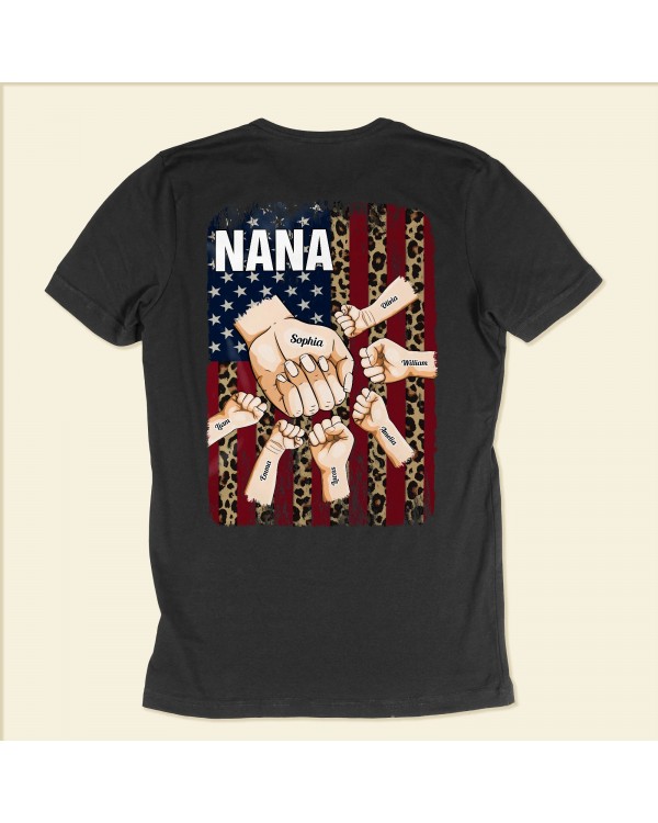 Mom Grandma Nana Hands Drawing – Personalized Shirt – Birthday 4th Of July Gift For Mom Nana Gigi Grandma Aunt Sister