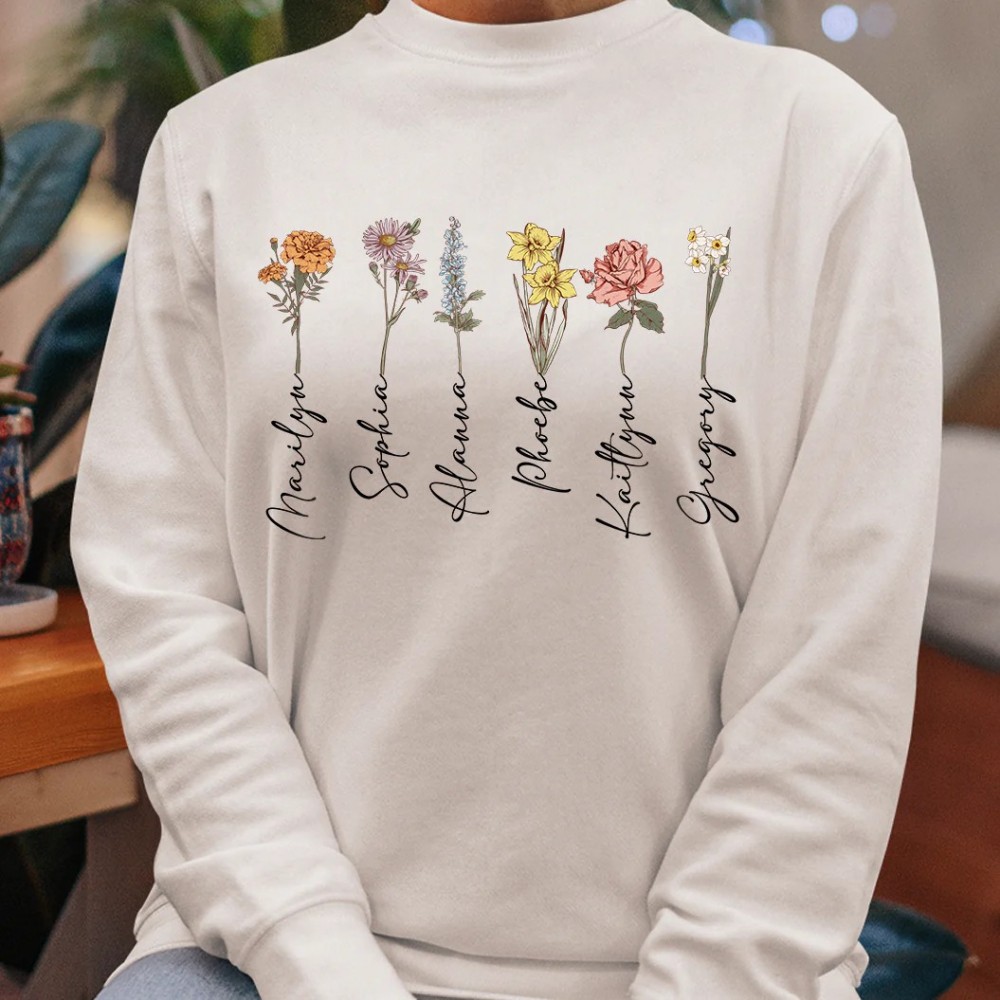 Custom Birth Month Flowers Gift For Mom – Personalized Shirt