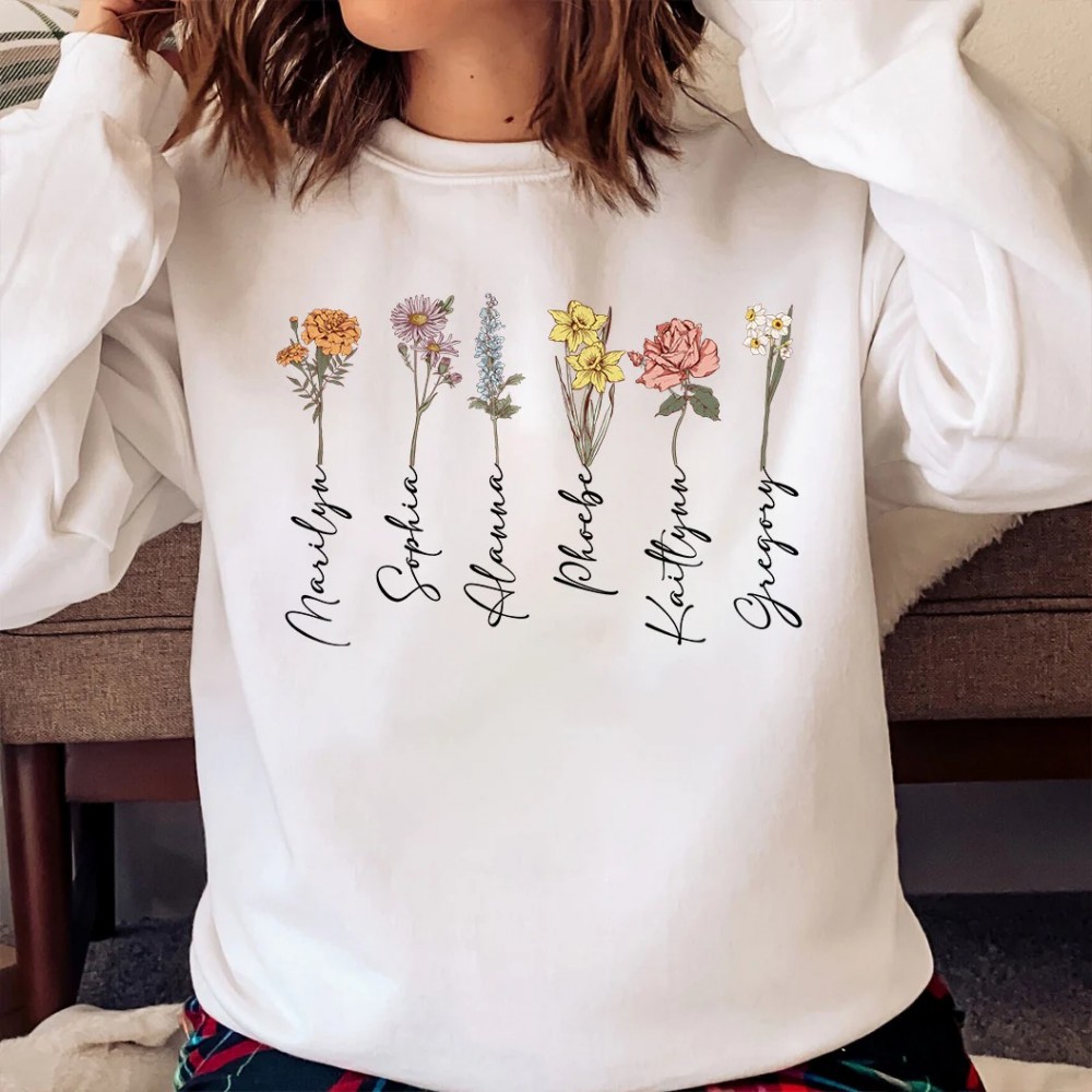 Custom Birth Month Flowers Gift For Mom – Personalized Shirt