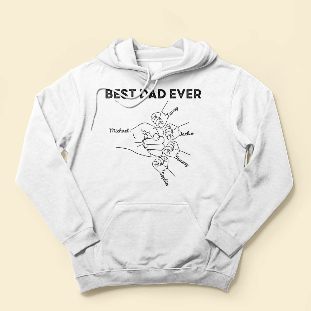 Best Dad Ever Hands Line Art – Personalized Shirt – Birthday Funny Gift For Grandpa Papa Daddy – From Wife Daughters Sons Grandchildren