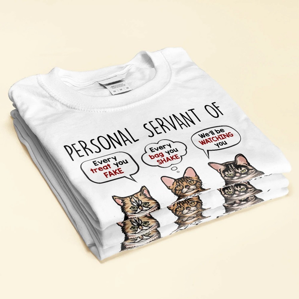 I Am Personal Servant Of The Tiny Furry Overlords – Personalized Shirt – Birthday Funny Gift For Cat Lovers Cat Mom Cat Dad Cat Person