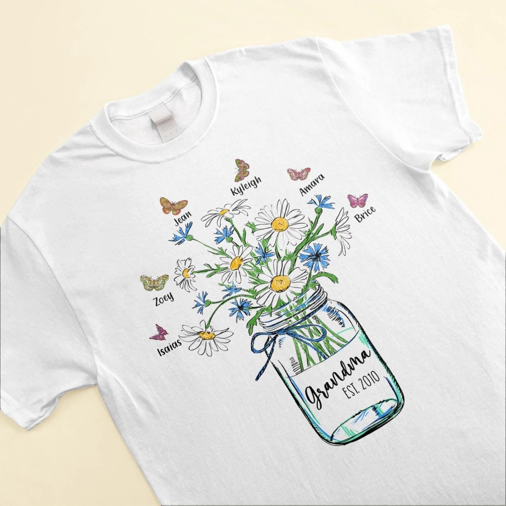 Grandma Est Flower Butterfly – Personalized Shirt – Birthday Gift For Grandma Mama Nana Gigi Mimi