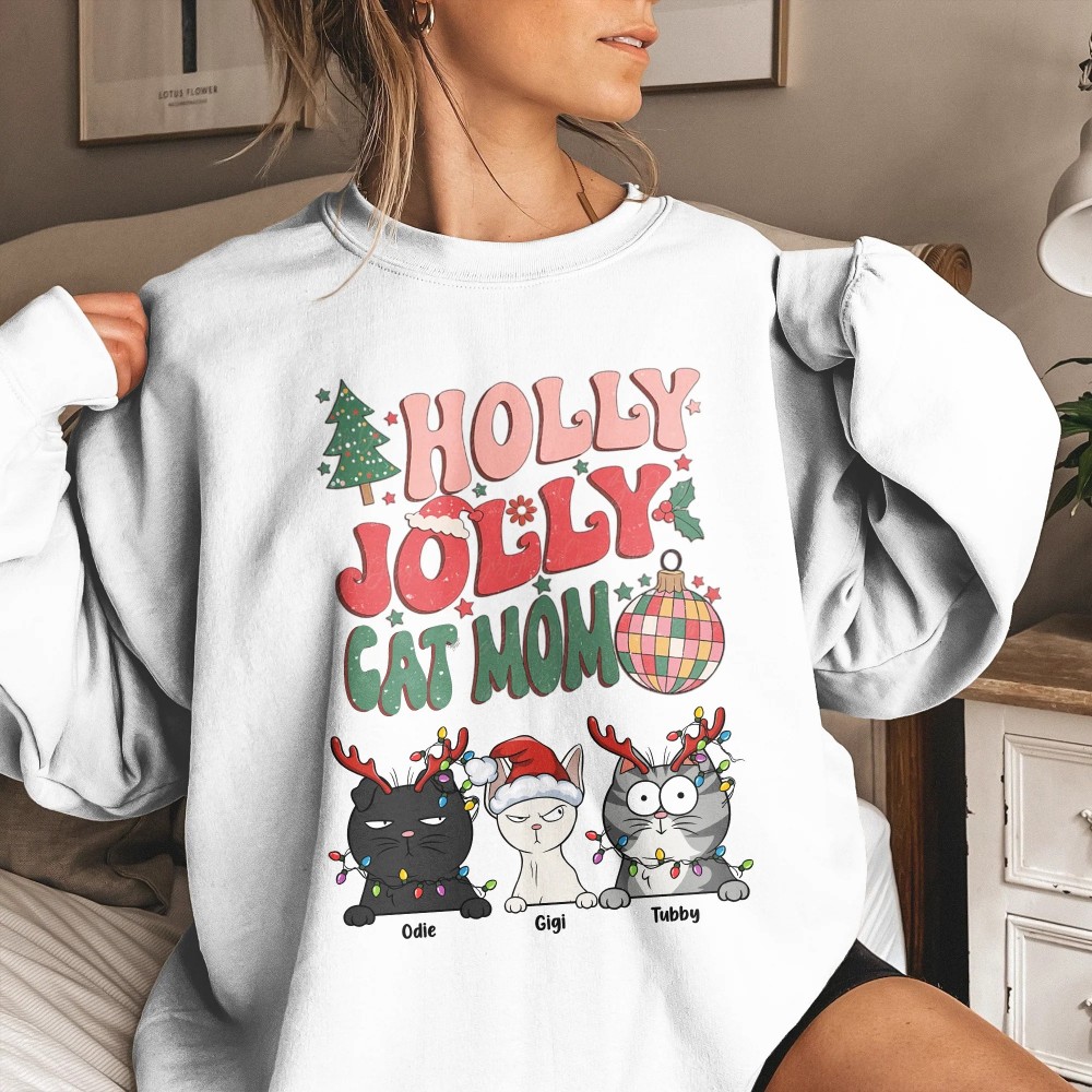 Holly Jolly Cat Mom Christmas Fun – Personalized Shirt